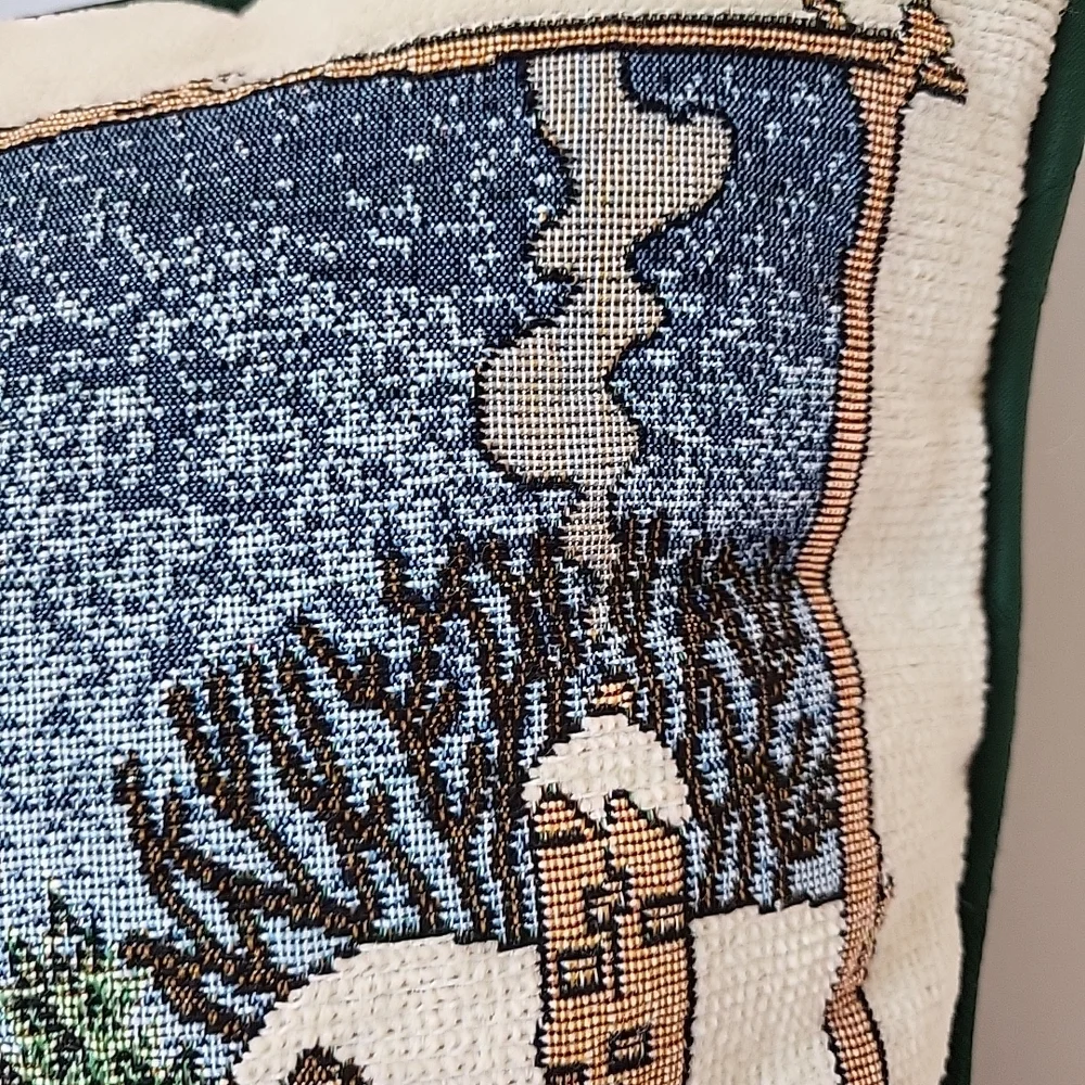 1990s Vintage Winter Cabin Tapestry Pillow 16